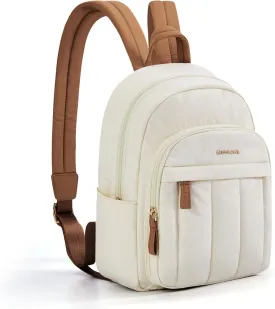 Missnine Mini Backpack for Women, Lightweight Quilted Small Backpack Purses, Puffer Daily Purse Water-resistant Brown Beige