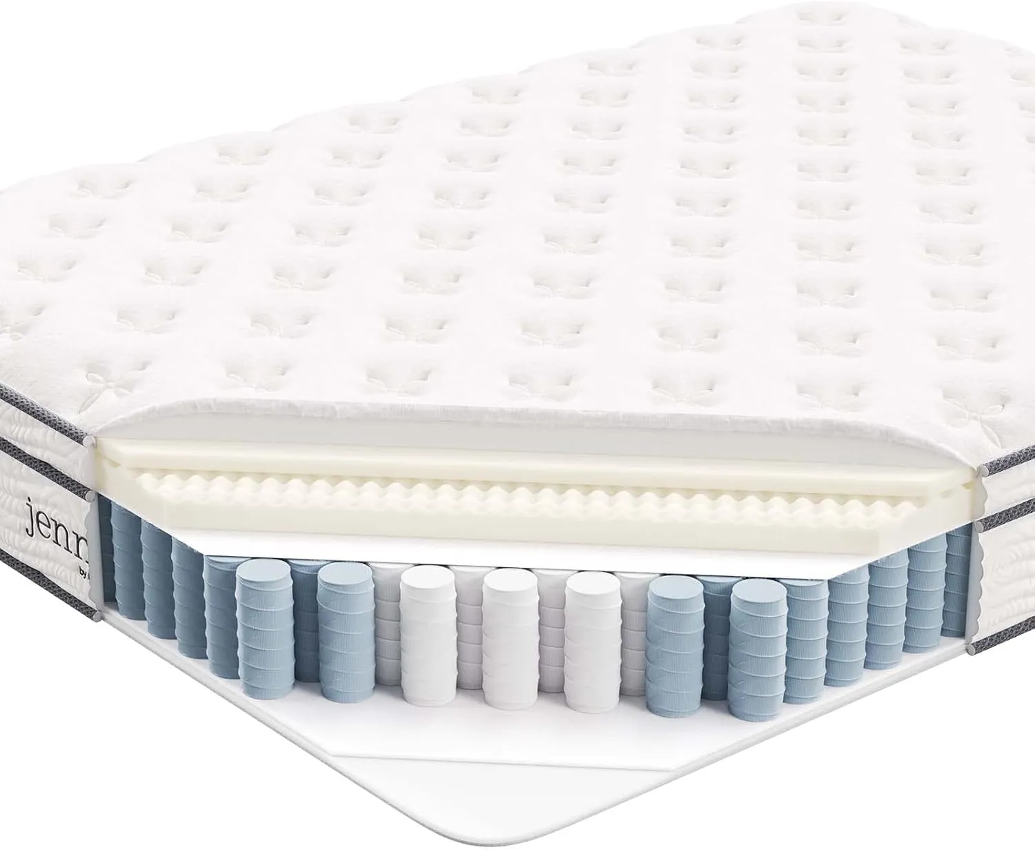 Modway Jenna Innerspring and Foam Mattress-10-Year Warranty, Queen, White