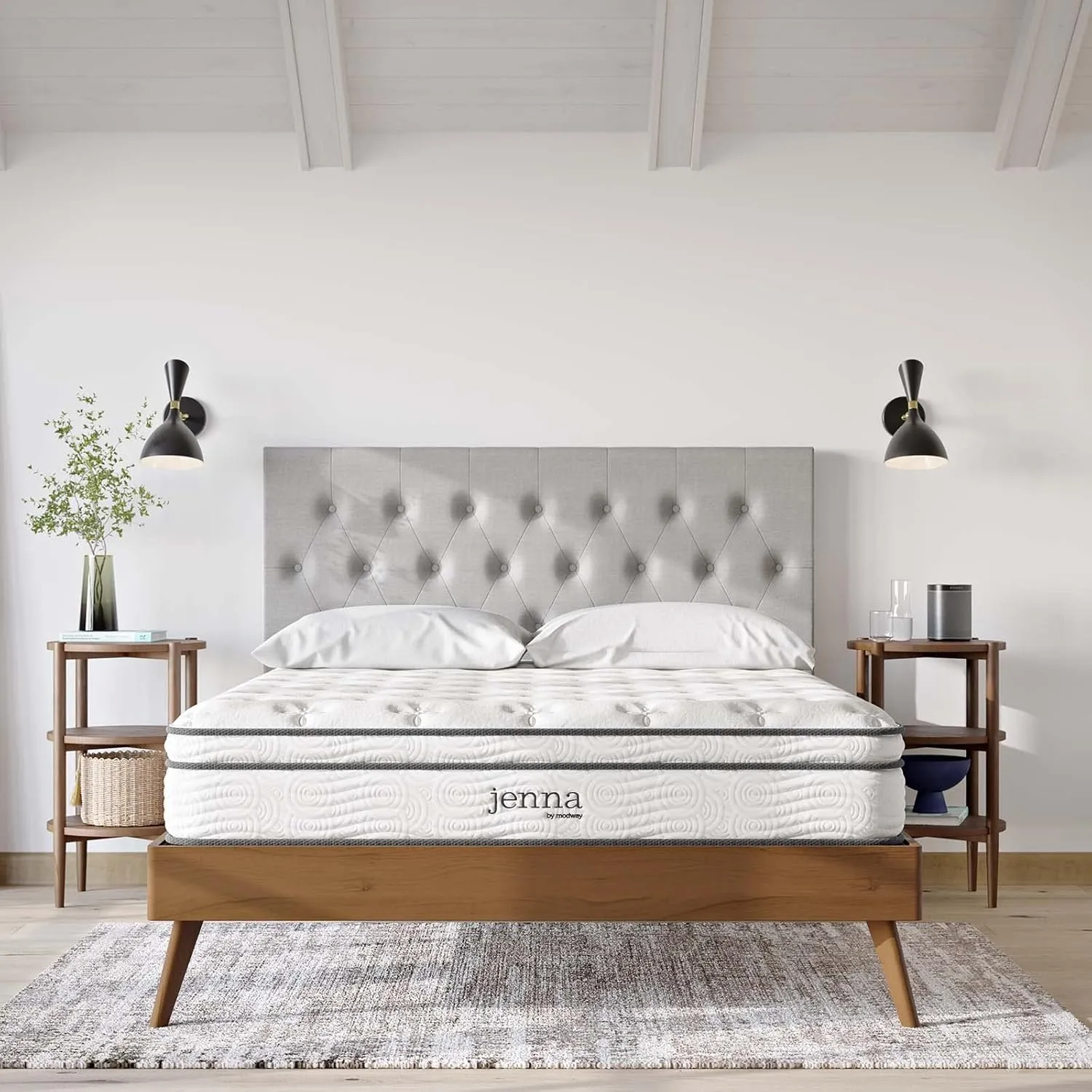 Modway Jenna Innerspring and Foam Mattress-10-Year Warranty, Queen, White