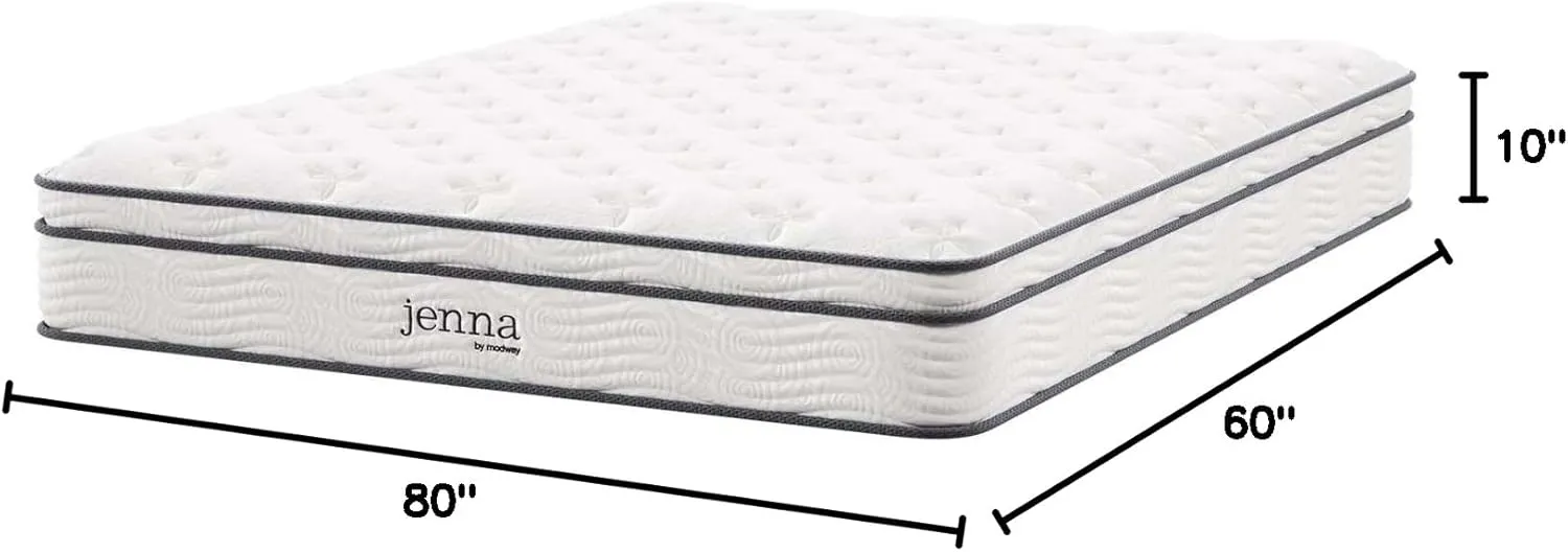 Modway Jenna Innerspring and Foam Mattress-10-Year Warranty, Queen, White