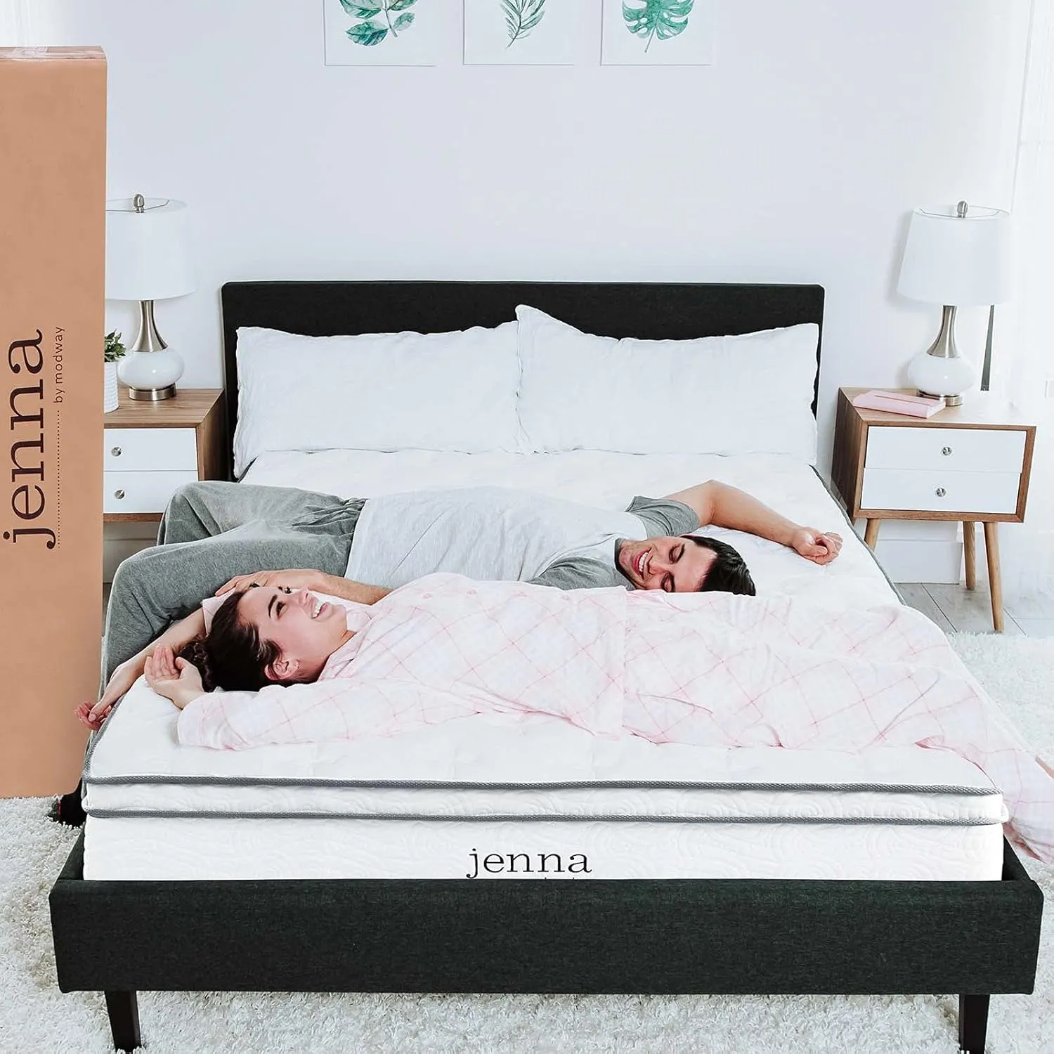 Modway Jenna Innerspring and Foam Mattress-10-Year Warranty, Queen, White