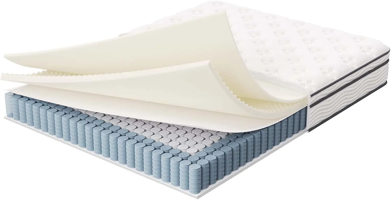 Modway Jenna Innerspring and Foam Mattress-10-Year Warranty, Queen, White