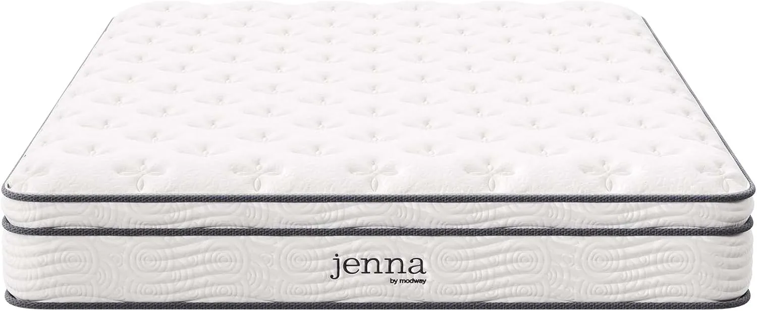 Modway Jenna Innerspring and Foam Mattress-10-Year Warranty, Queen, White
