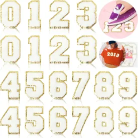 NICEVINYL Iron on Chenille Numbers Patches: 3.14inch White Large Varsity Iron on Numbers Applique Patches for Hats Clothing Jackets Backpacks 20PCS