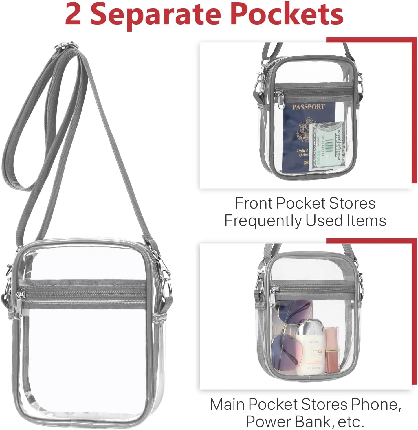 PACKISM Clear Bag for Stadium Events - Clear Purses for Women Stadium Crossbody Messenger Bag for Concerts Sporting Events