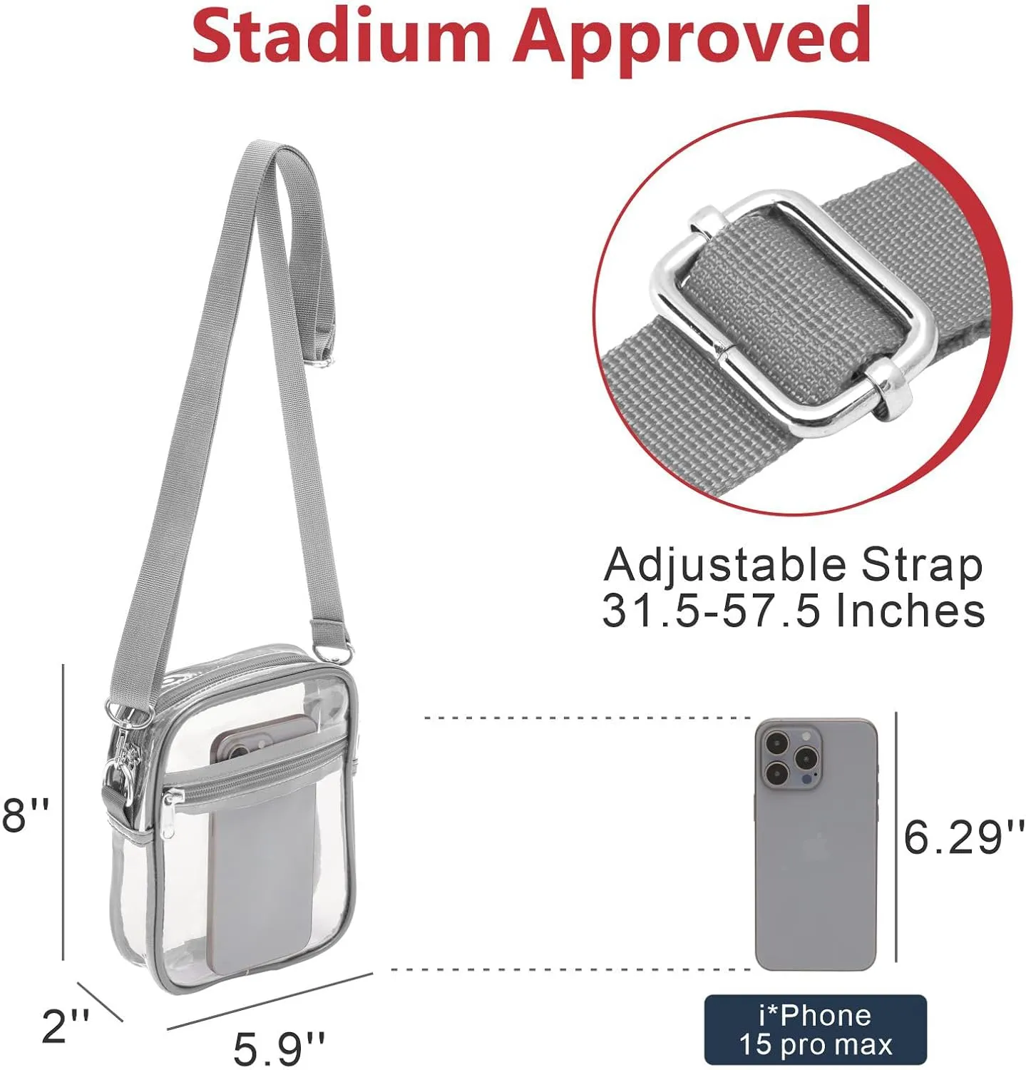 PACKISM Clear Bag for Stadium Events - Clear Purses for Women Stadium Crossbody Messenger Bag for Concerts Sporting Events