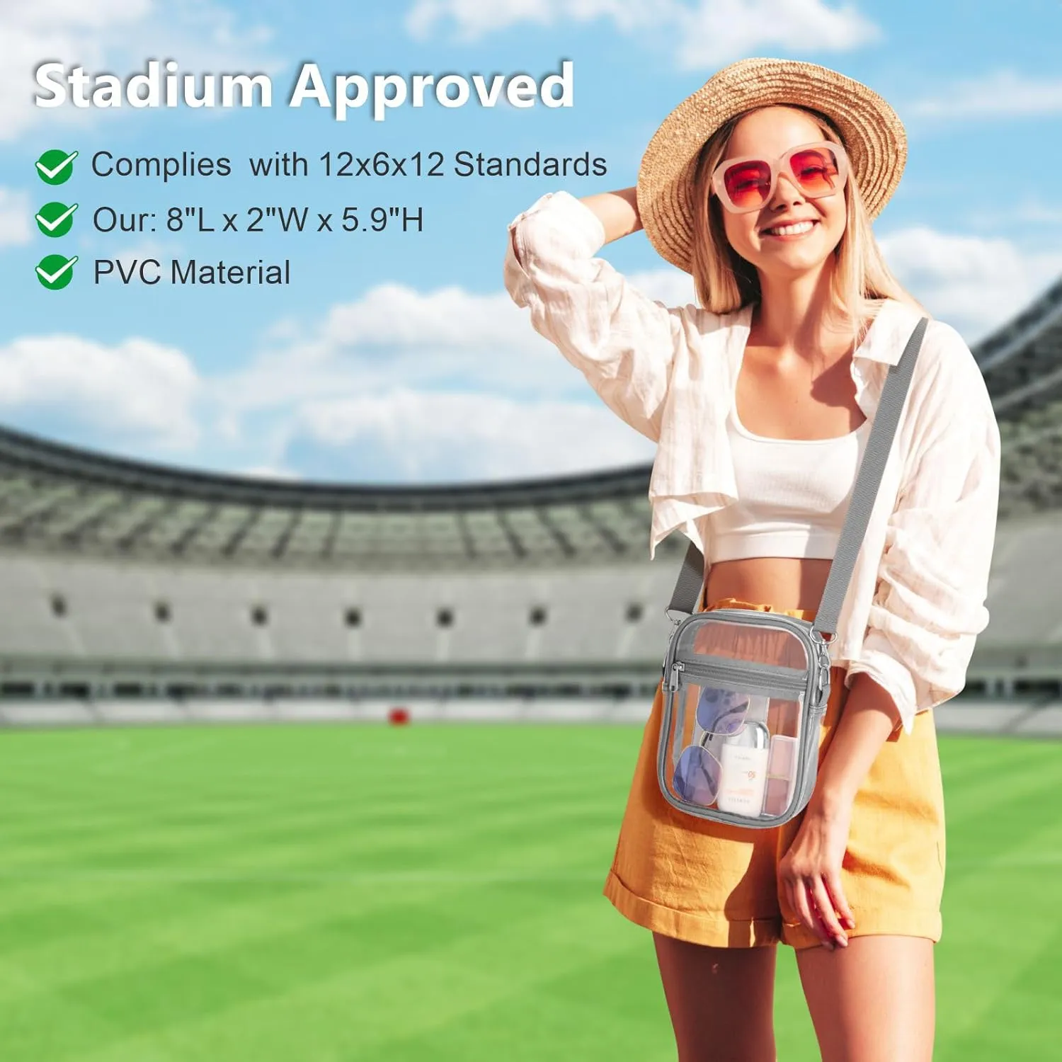 PACKISM Clear Bag for Stadium Events - Clear Purses for Women Stadium Crossbody Messenger Bag for Concerts Sporting Events