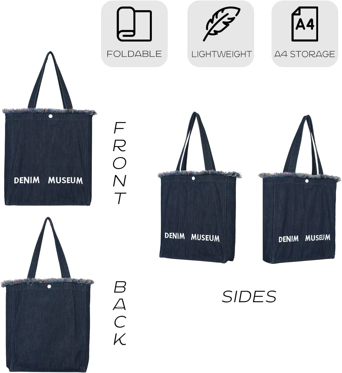 Premium Designer Boho Fringe Shoulder Purse for Women| Lightweight Foldable Large Denim Tote Bag with Zipper Pockets