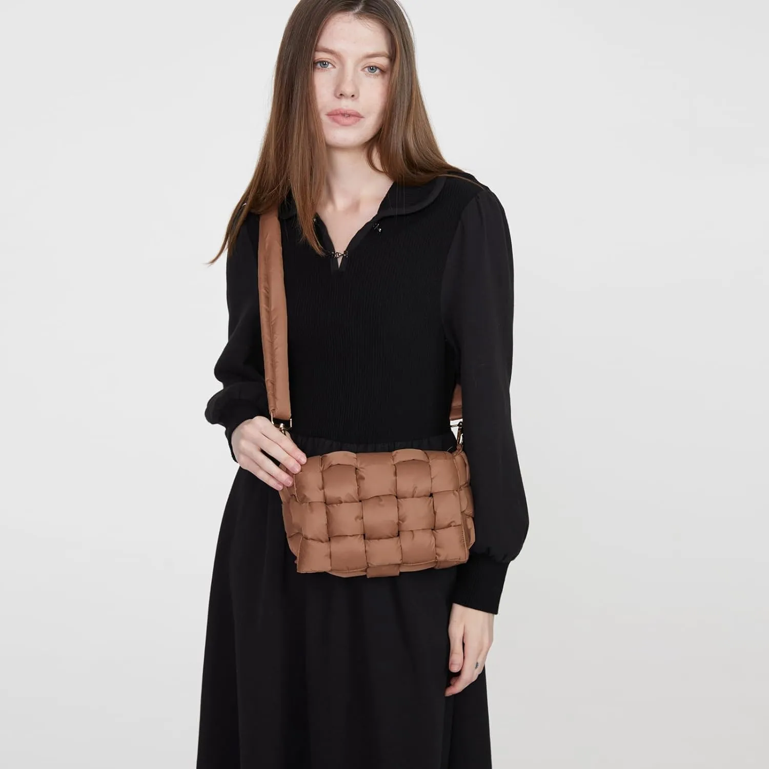 Puffer Woven Crossbody Bag Purse Handbags for Women, Quilted Hobo Carryall Bag Shoulder Bags with Adjustable Strap