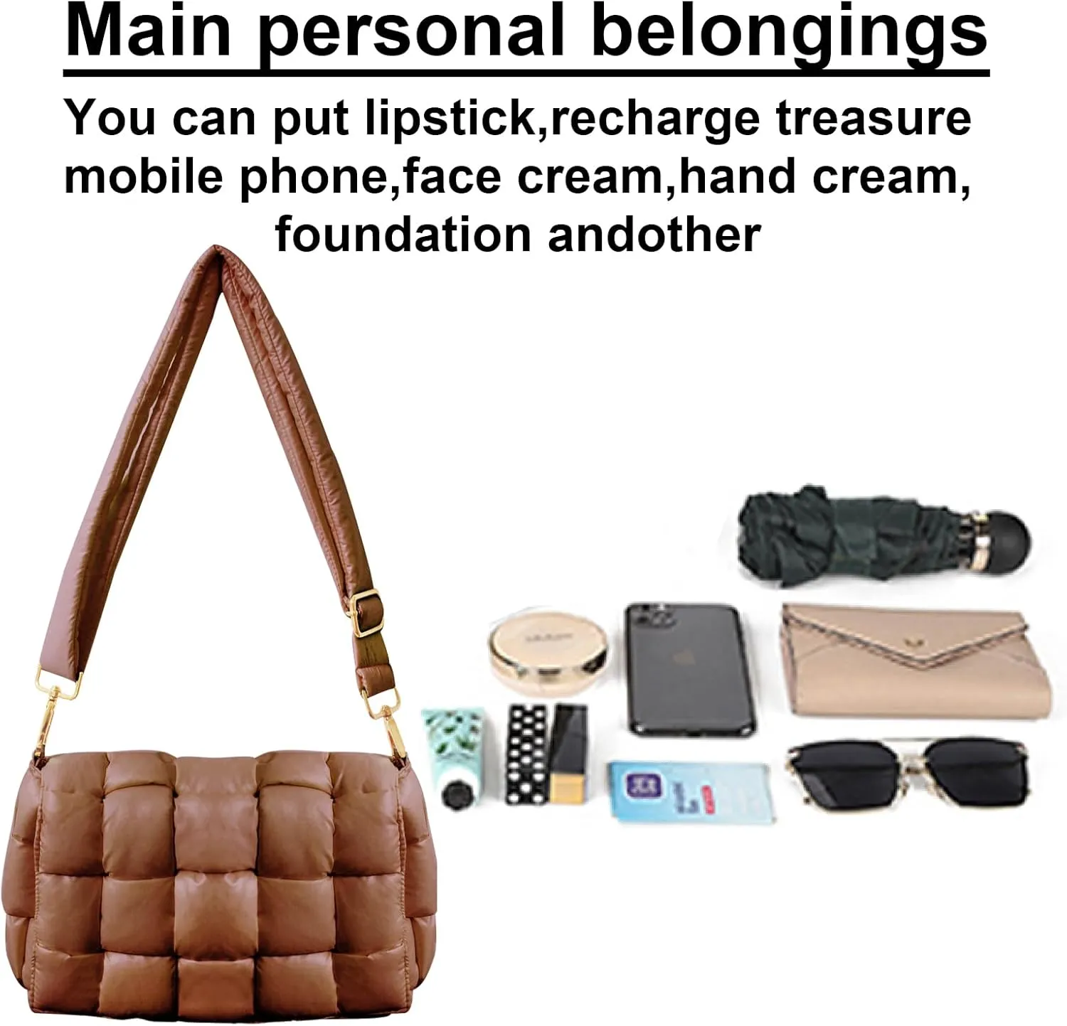 Puffer Woven Crossbody Bag Purse Handbags for Women, Quilted Hobo Carryall Bag Shoulder Bags with Adjustable Strap
