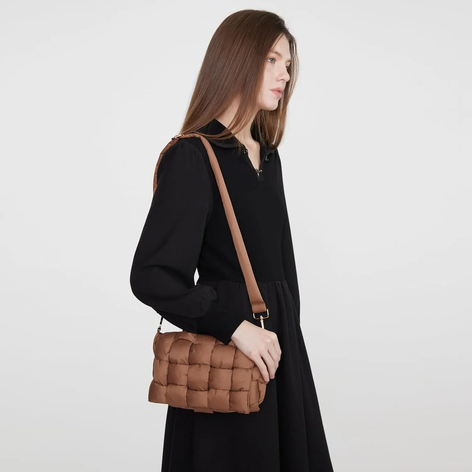 Puffer Woven Crossbody Bag Purse Handbags for Women, Quilted Hobo Carryall Bag Shoulder Bags with Adjustable Strap