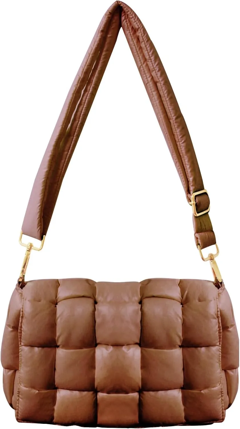 Puffer Woven Crossbody Bag Purse Handbags for Women, Quilted Hobo Carryall Bag Shoulder Bags with Adjustable Strap