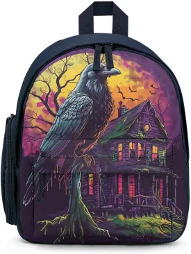 Raven Gothic House Moon Cute Backpack Daily Casual Daypack Travel Mini Bag with Adjustable Strap Blue-style