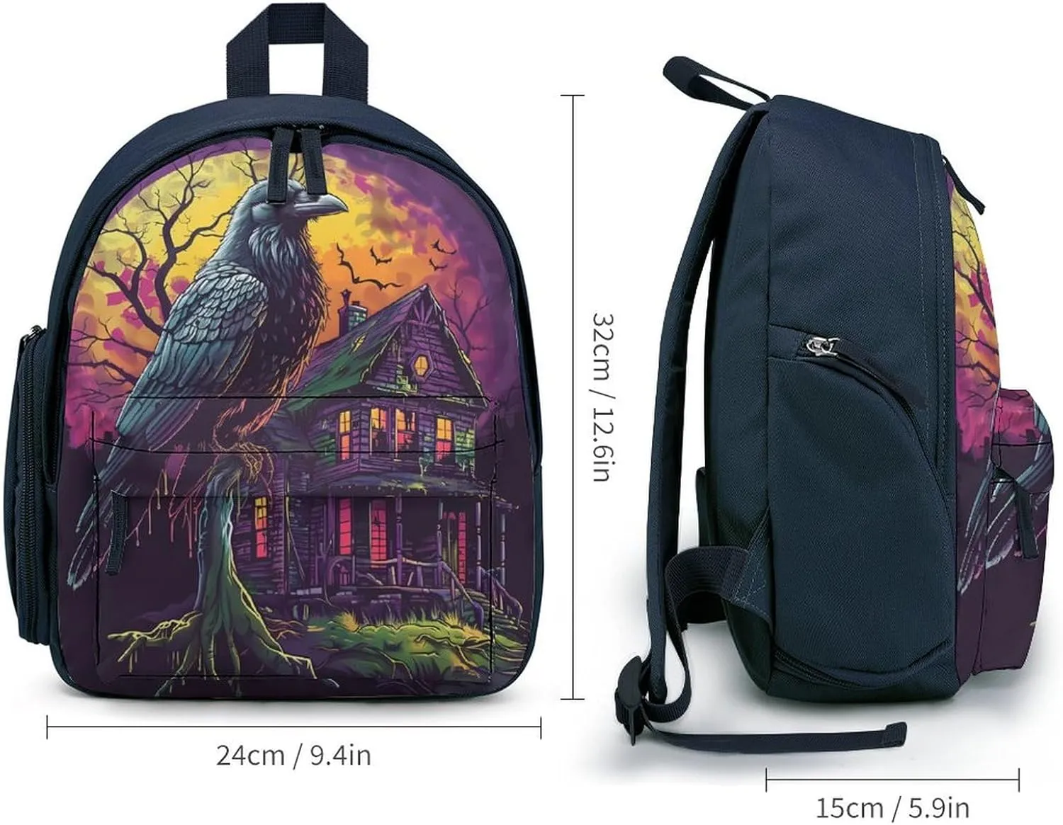 Raven Gothic House Moon Cute Backpack Daily Casual Daypack Travel Mini Bag with Adjustable Strap Blue-style