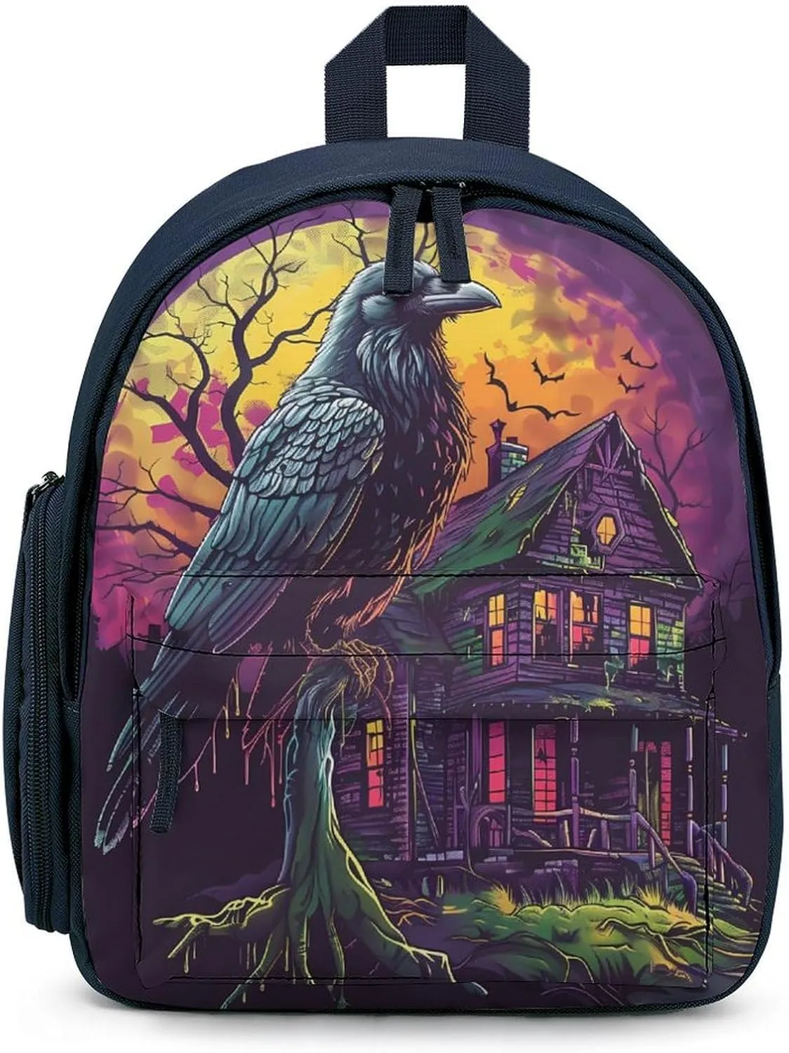 Raven Gothic House Moon Cute Backpack Daily Casual Daypack Travel Mini Bag with Adjustable Strap Blue-style