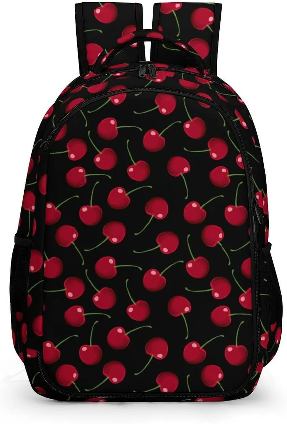 Red Cherries Black Backpack Large Capacity Lightweight Backpack Laptop Backpack For Unisex