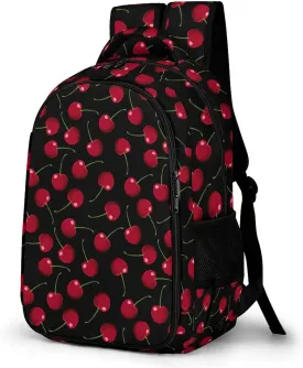 Red Cherries Black Backpack Large Capacity Lightweight Backpack Laptop Backpack For Unisex