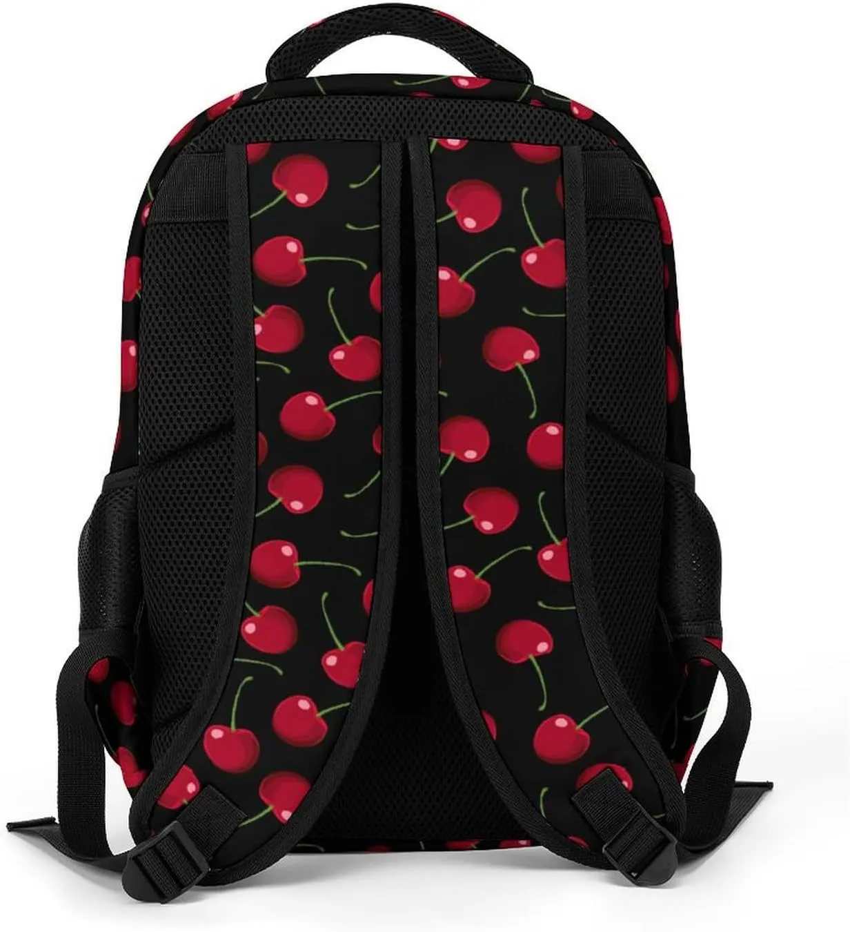 Red Cherries Black Backpack Large Capacity Lightweight Backpack Laptop Backpack For Unisex