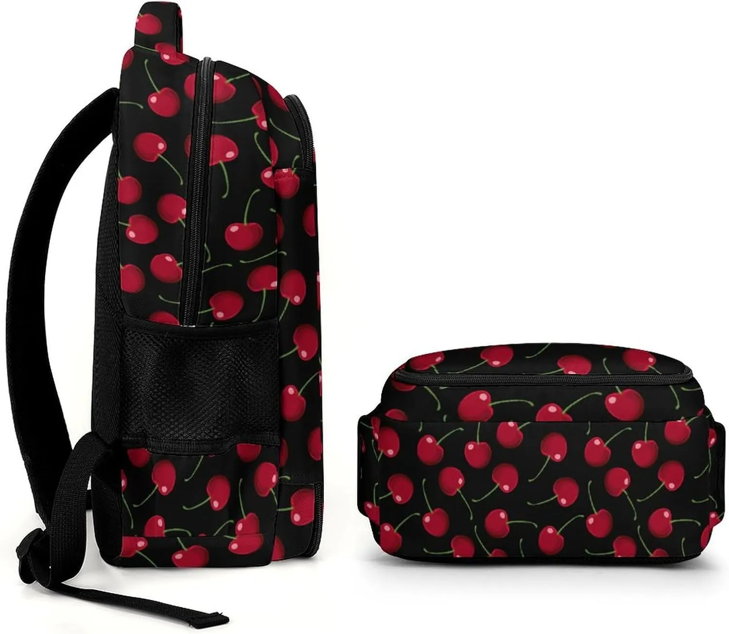 Red Cherries Black Backpack Large Capacity Lightweight Backpack Laptop Backpack For Unisex