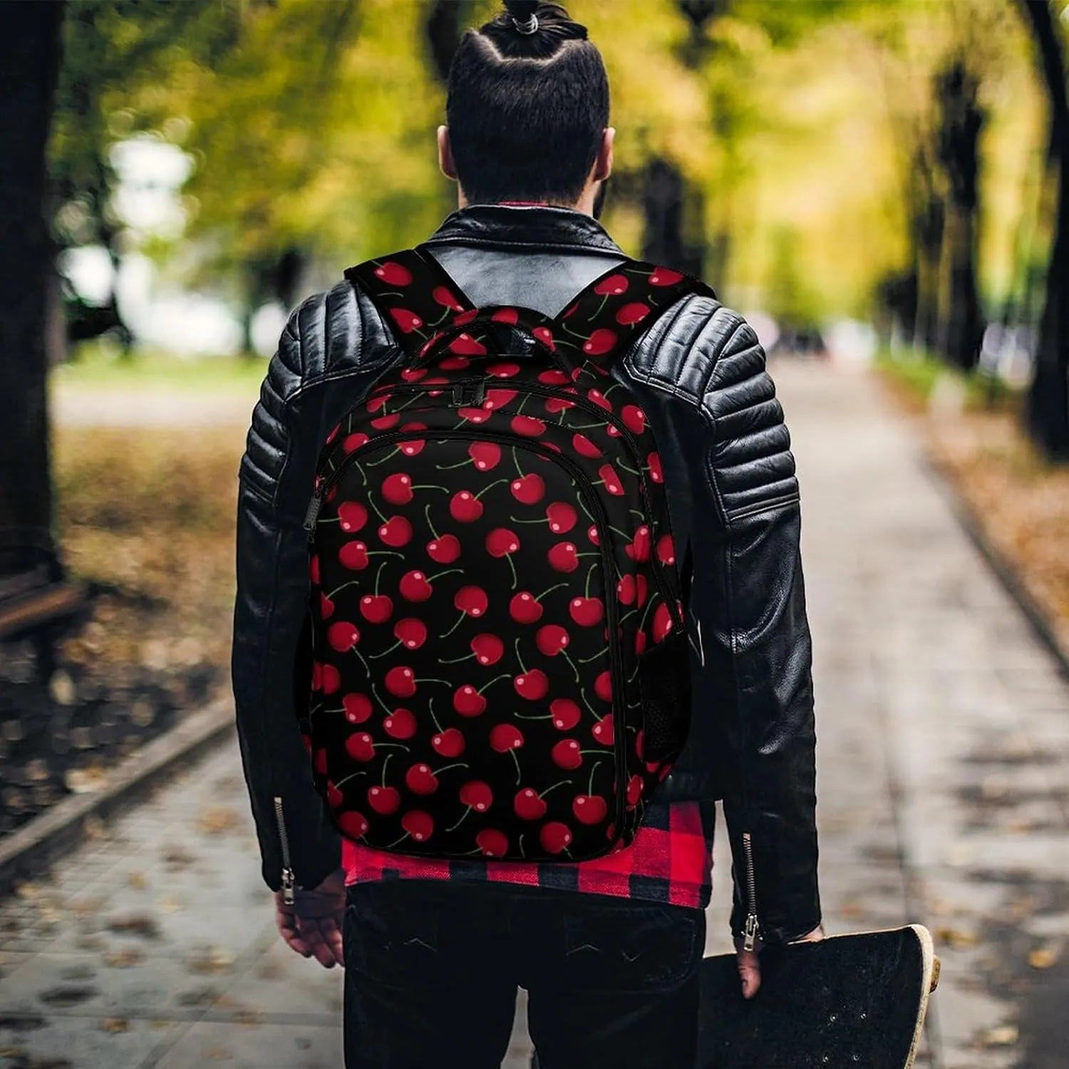 Red Cherries Black Backpack Large Capacity Lightweight Backpack Laptop Backpack For Unisex