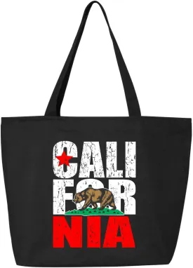 shop4ever California Bear Flag Vintage Heavy Canvas Tote with Zipper Reusable Shopping Bag Zip