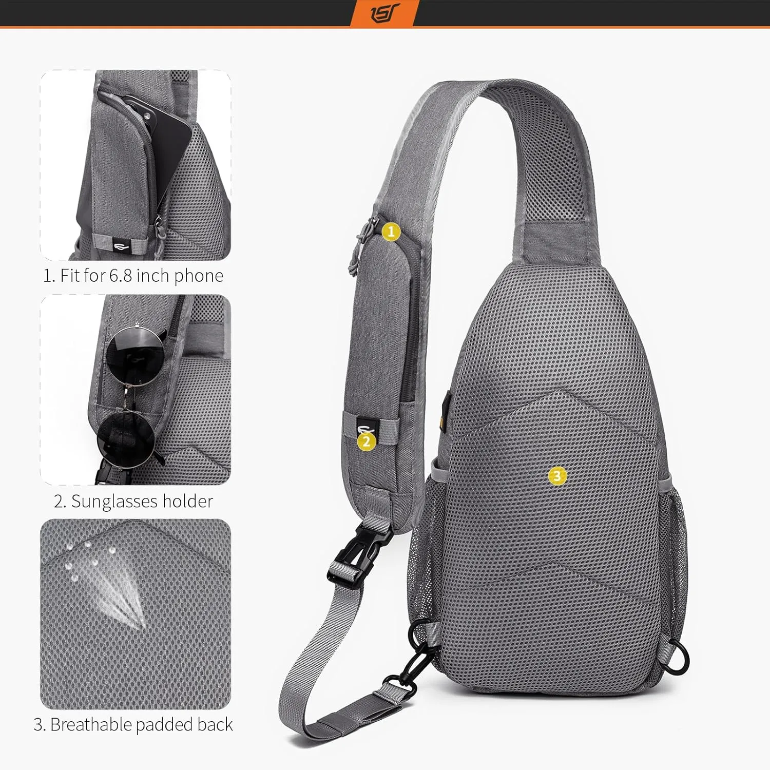 SKYSPER Sling Bag Crossbody Backpack - Chest Shoulder Cross Body Bag Travel Hiking Casual Daypack for Women Men(Grey)