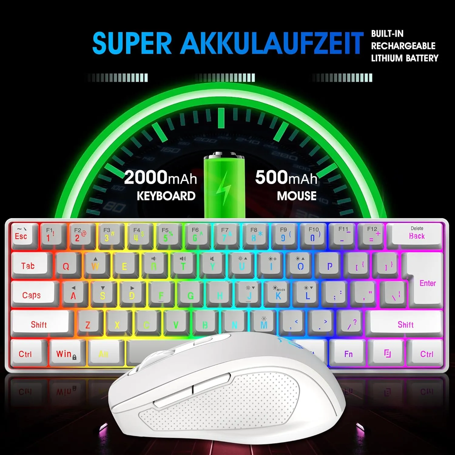 Snpurdiri 2.4G Wireless Gaming Keyboard and Mouse Combo, Include Mini 60% Mechanical Feel RGB Backlit Keyboard, Ergonomic Vertical Feel Small Wireless Mouse(White and Grey)