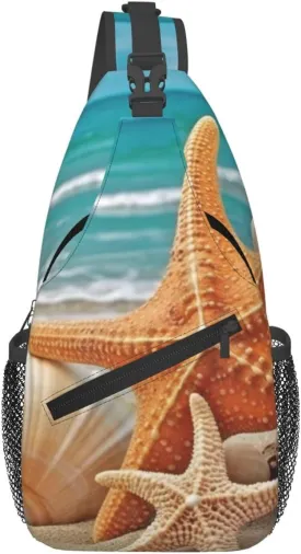 Starfish Seashell Beach Sling Backpack Cross Chest Bag Travel Crossbody Bags for Men Women Fashion Daypack