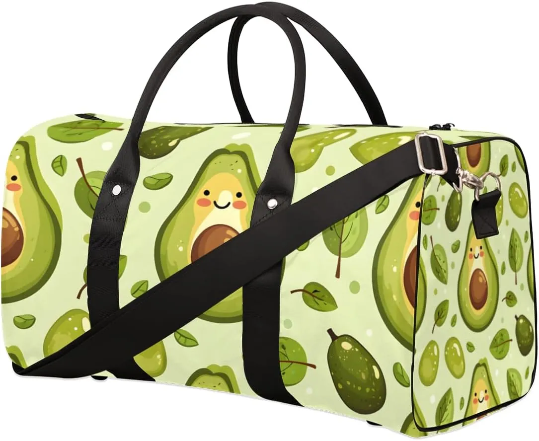 Summer Cute Avocado Travel Duffle Bag for Women Men Gym Duffel Foldable Bag Waterproof Weekender Funny Green Duffle Tote