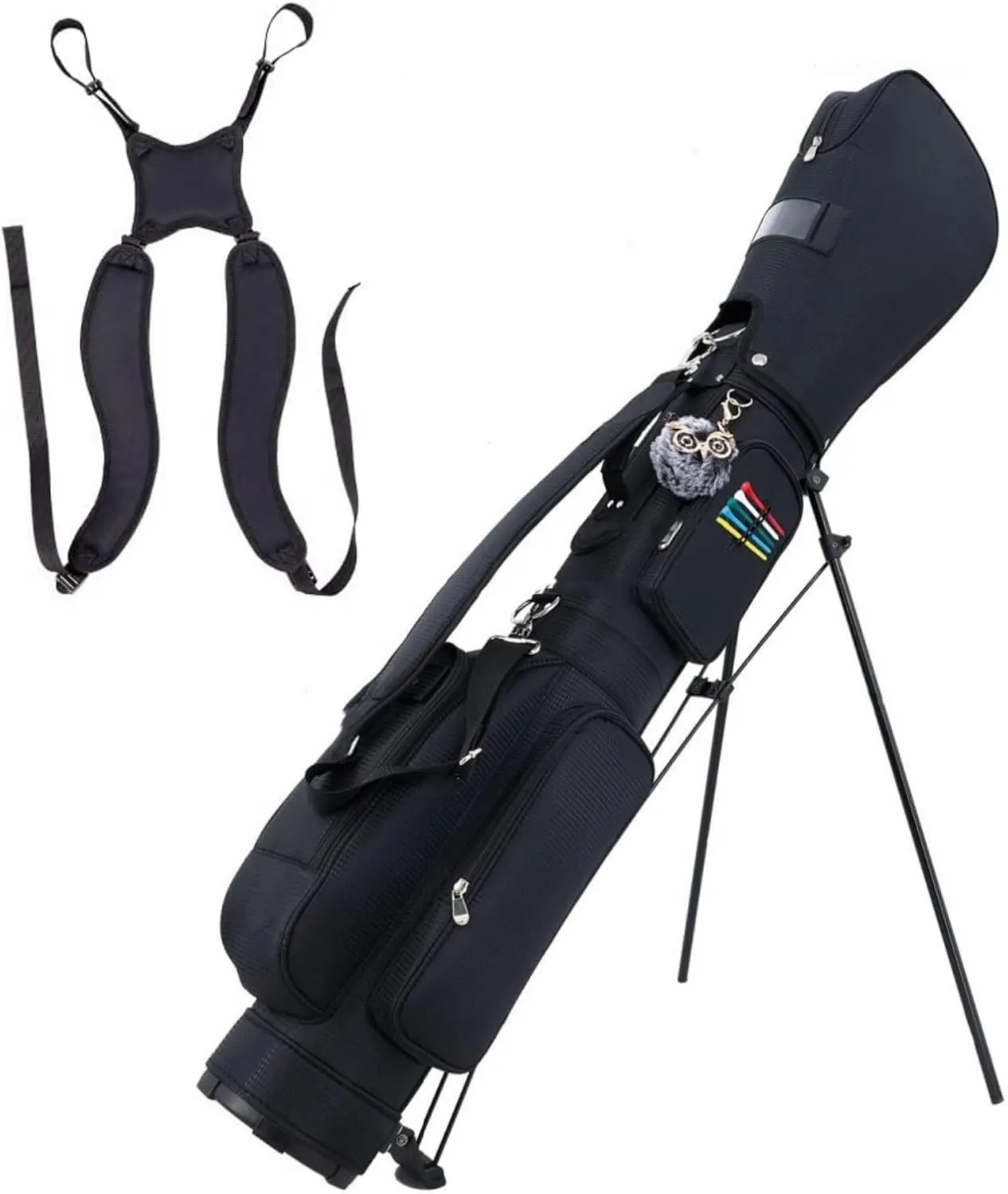 Sunday Golf Bag, Golf Stand Bag with Shoulder, Small Golf Club Bag, Women Golf Bag with Cooler (Black)