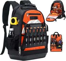 Tool Backpack Heavy Duty, Large Backpack Tool Bag with Multiple Tool Pockets Hard Bottom for Electrician Construction - HVAC Tool Backpack for Men