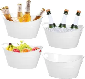 TOPZEA 4 Pack Oval Storage Tub, 4.5 Liter Plastic Wine Bucket Ice Bucket Beverage Tub Party Tub for Ice, Beer, Wine, Drink Cooler Bucket for Bar, Champagne Beverage Chiller Bin for Indoor Outdoor Use