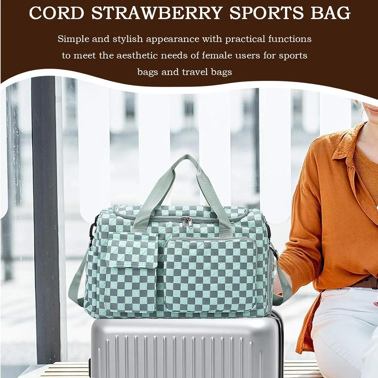 Travel Bag | Large Camping Trip Pouch,Waterproof Plaid Travel Bag with Shoe Compartment for Camping Swimming Beach Swim Pool Sports Gym