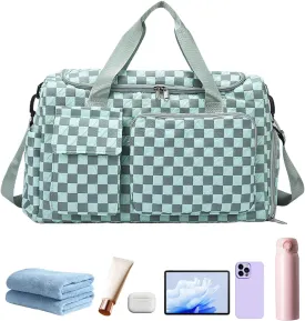 Travel Bag | Large Camping Trip Pouch,Waterproof Plaid Travel Bag with Shoe Compartment for Camping Swimming Beach Swim Pool Sports Gym