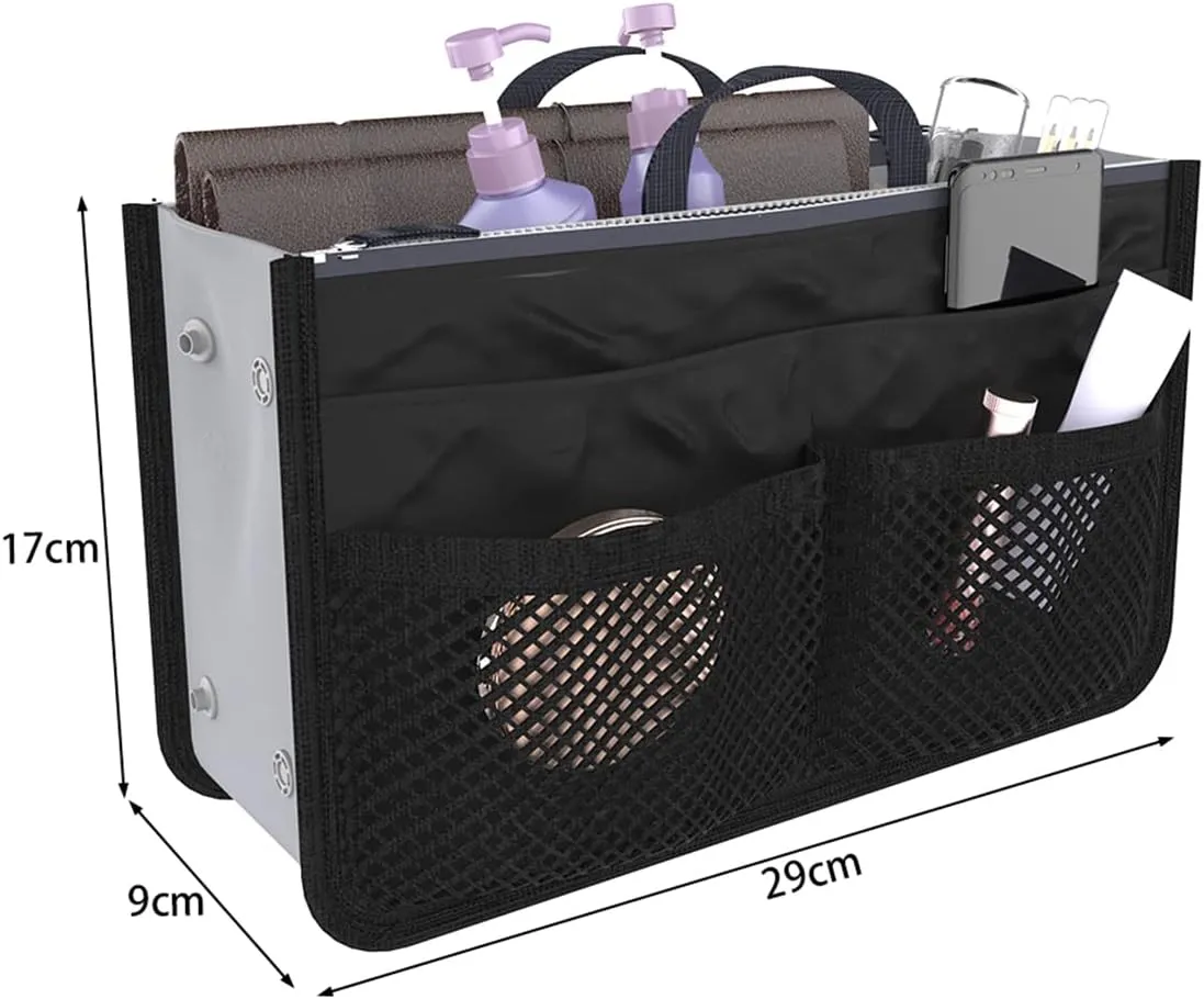 US Large Capacity Purse Organizer Nylon Multiple Pockets Handbag Organizer with Mesh Grid Men Women Outdoor Travel Insert Compartment Tote Bag for Cosmetics Mobile Phones Cards Money Small Items