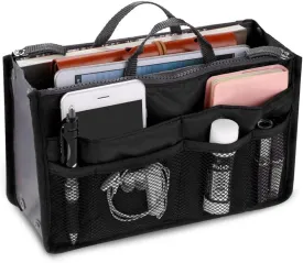 US Large Capacity Purse Organizer Nylon Multiple Pockets Handbag Organizer with Mesh Grid Men Women Outdoor Travel Insert Compartment Tote Bag for Cosmetics Mobile Phones Cards Money Small Items