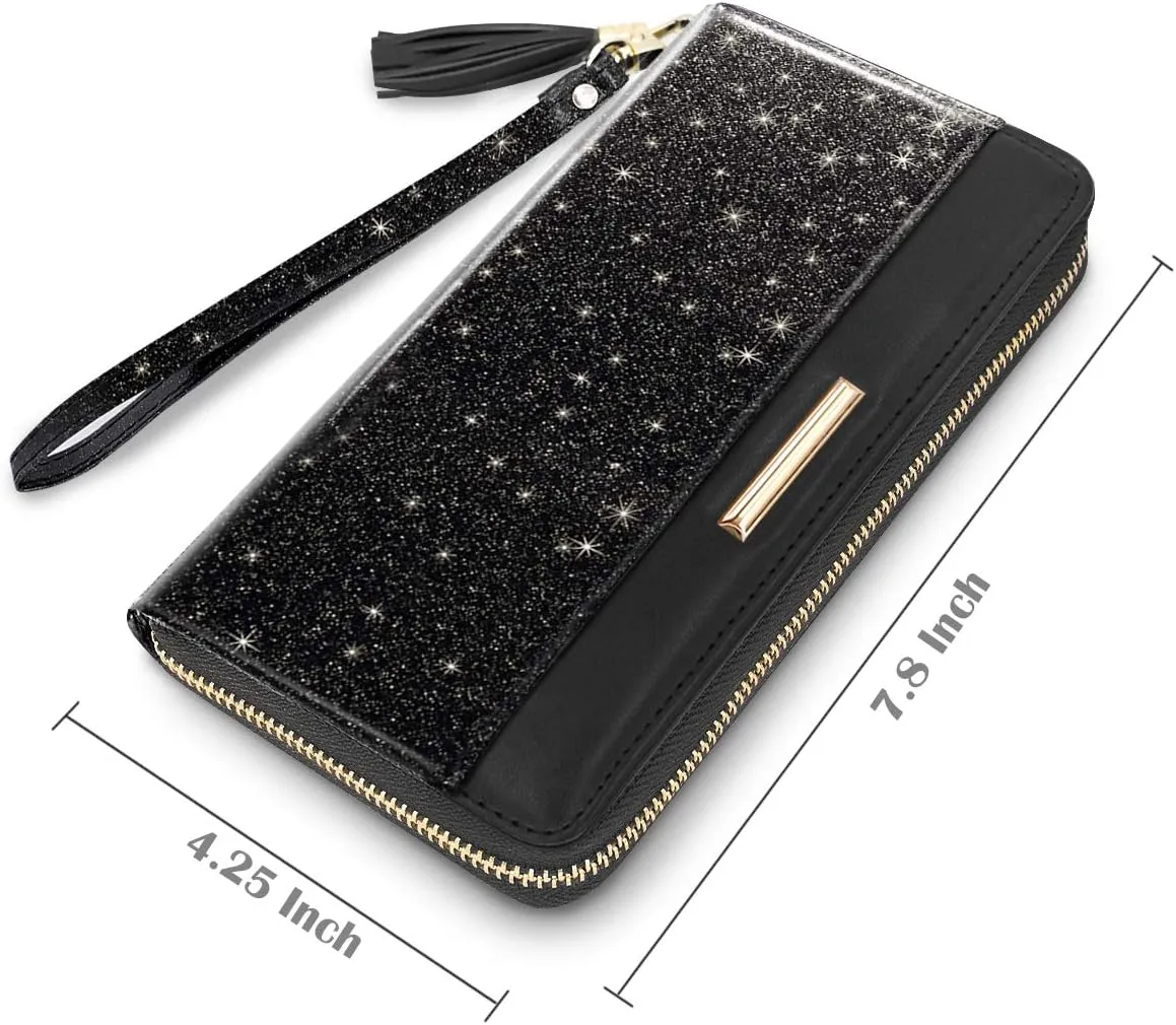 Wallets for Women PU Leather Card Holder Organizer Ladies Clutch with Tassel Wristlet Wrist strap