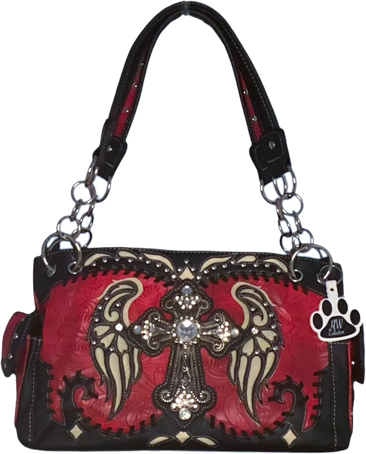 Western Handbag Rhinestone Cross Angelic Wings Women Purse and Wallet Set