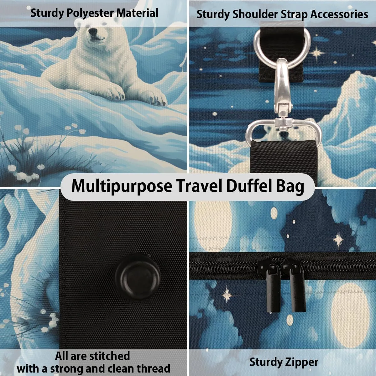 Winter Bear Travel Duffle Bag for Women Men Gym Duffel Foldable Bag Waterproof Weekender Wildlife Animals Duffle Tote