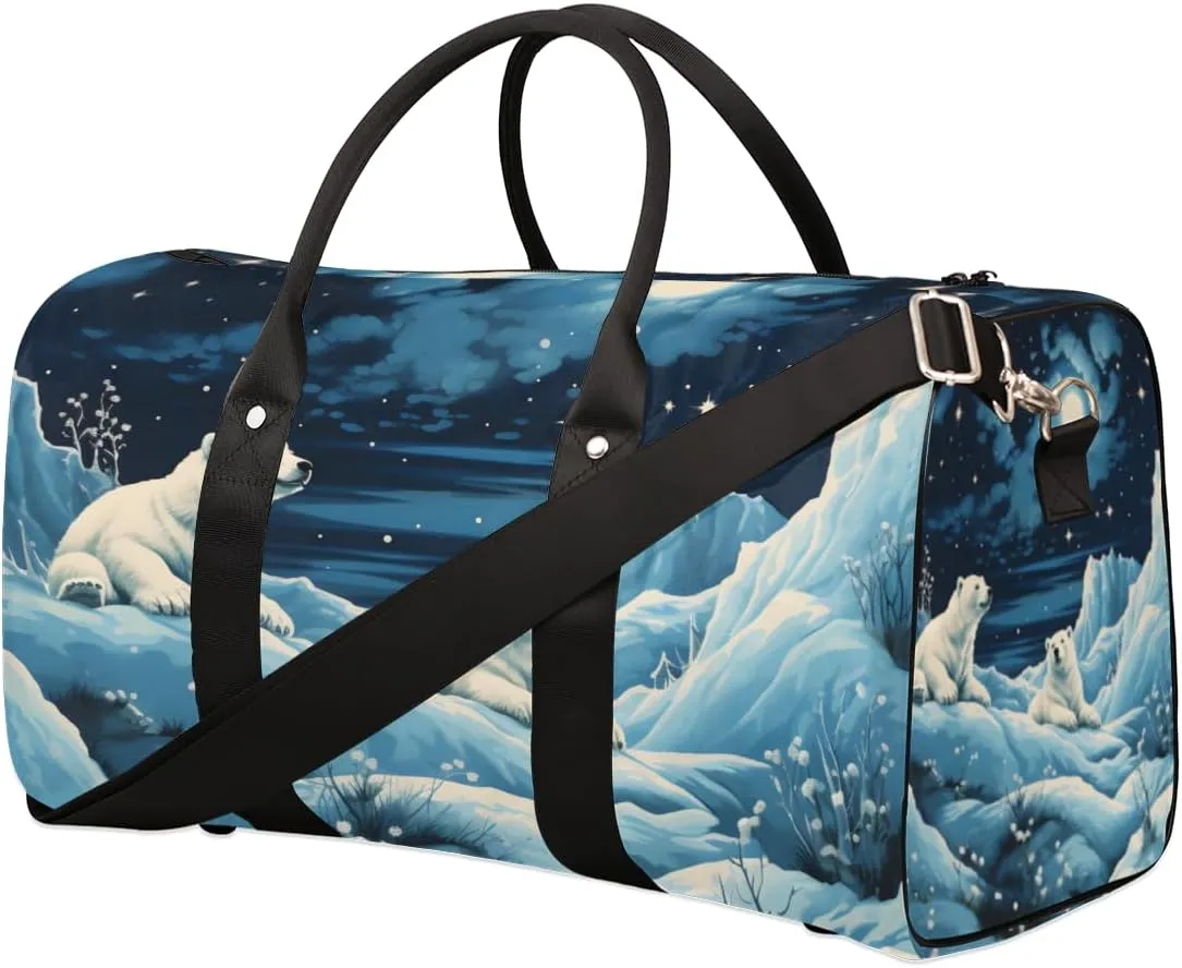 Winter Bear Travel Duffle Bag for Women Men Gym Duffel Foldable Bag Waterproof Weekender Wildlife Animals Duffle Tote