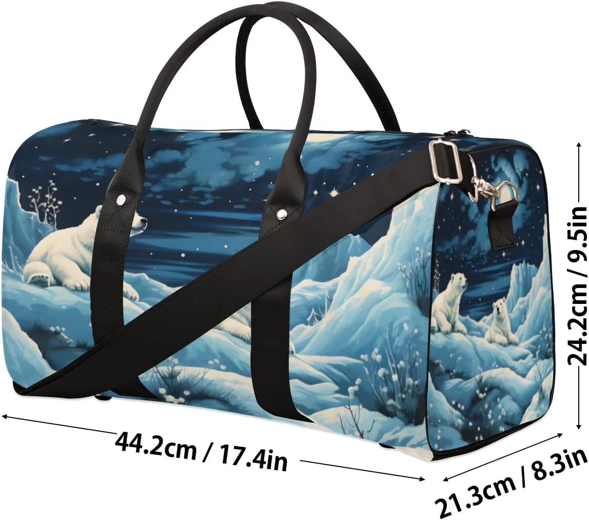 Winter Bear Travel Duffle Bag for Women Men Gym Duffel Foldable Bag Waterproof Weekender Wildlife Animals Duffle Tote