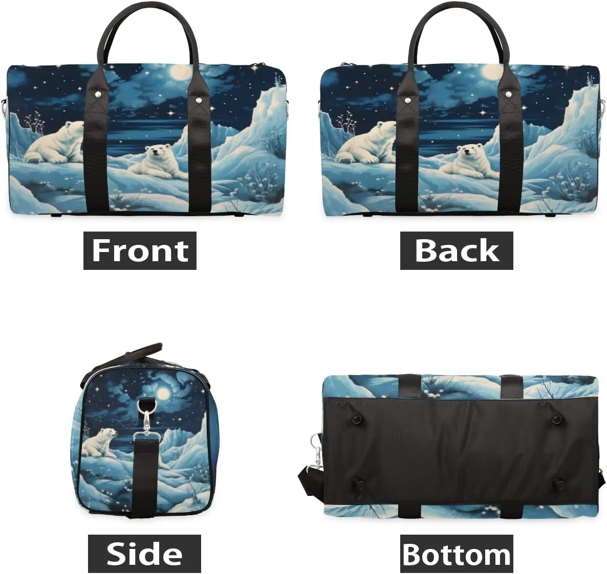 Winter Bear Travel Duffle Bag for Women Men Gym Duffel Foldable Bag Waterproof Weekender Wildlife Animals Duffle Tote