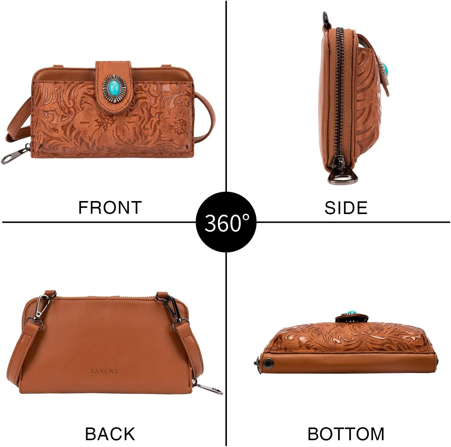 Women's Crossbody Handbag Small Vintage, Ladies Wallet Western Adjustable Phone Purse Clutch Turquoise Concho Embossed