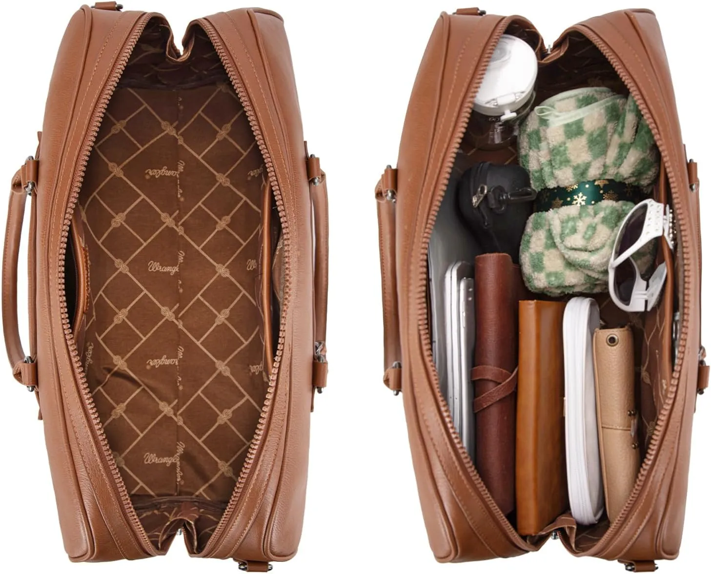 Wrangler Travel Duffel Bag Large Weekender Bag for Women Designer Carry on Overnight Bag for Trips Leather Luggage Bag Brown